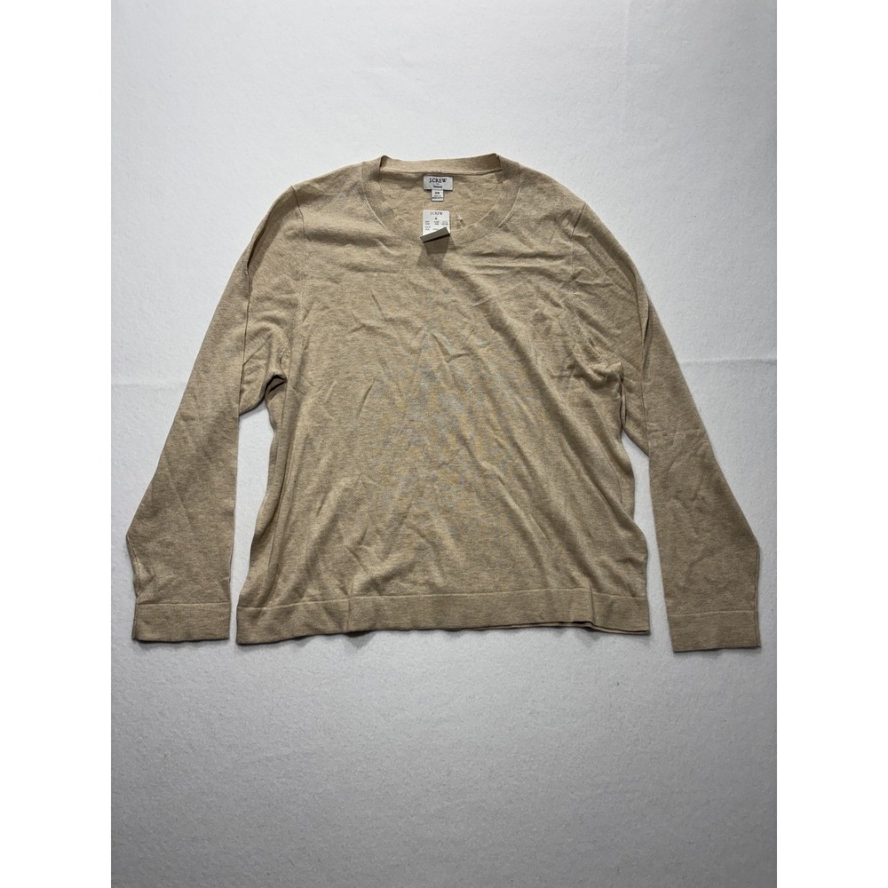 J.Crew Teddie Sweater Womens 2X Plus Beige Knit Crew Long Sleeve Pullover